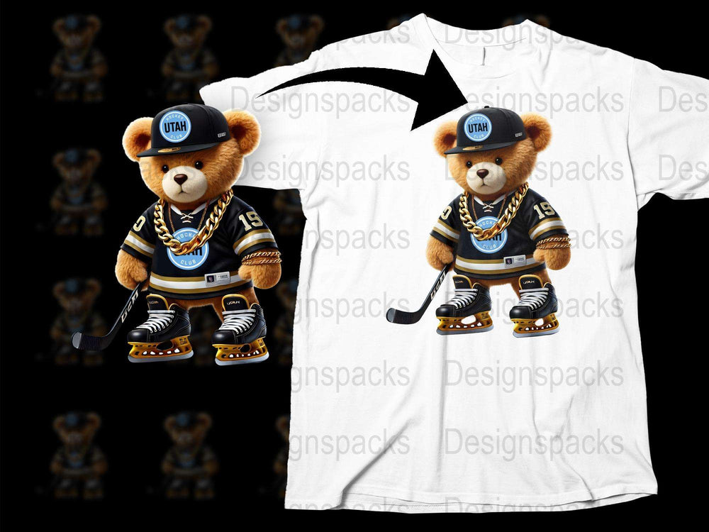 Utah Hockey Bear T-Shirt, Cute Sports Teddy Bear Graphic Tee, Kids and Adult Sizes Available
