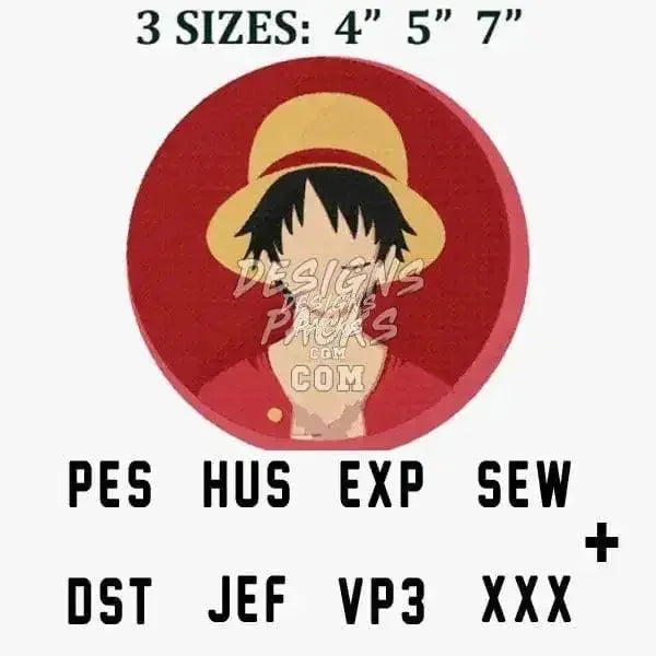 Logo Style Anime Luffy One Piece Embroidery Design