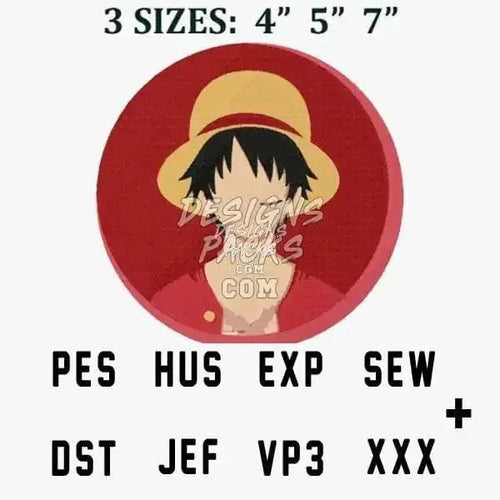 Logo Style Anime Luffy One Piece Embroidery Design