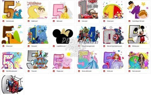 Print-ready birthday number designs for shirts, featuring Disney, Marvel, Peppa Pig & more. DTF/DTG & embroidery bundles.
