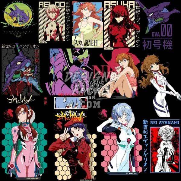 Evangelion anime character designs for DTF DTG print-ready PNG SVG bundles