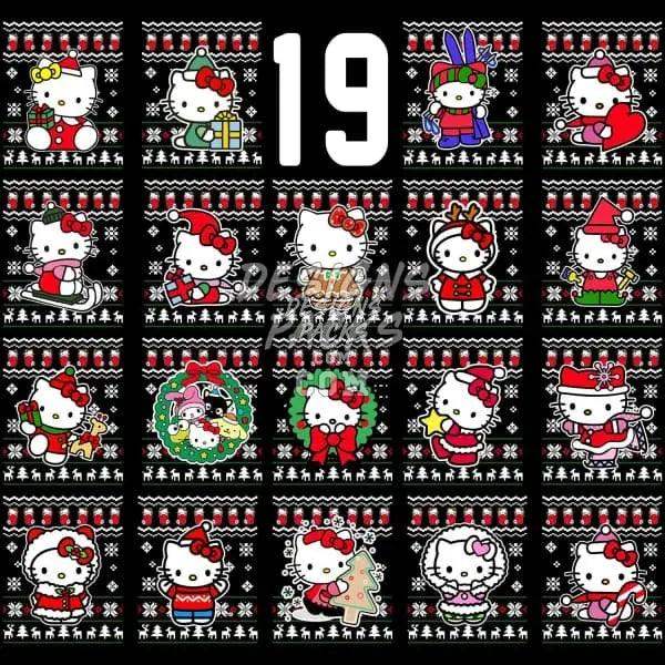 Hello Kitty Christmas ugly sweater designs, print-ready PNG for DTF/DTG, embroidery & tumbler wraps