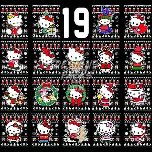 Hello Kitty Christmas ugly sweater designs, print-ready PNG for DTF/DTG, embroidery & tumbler wraps