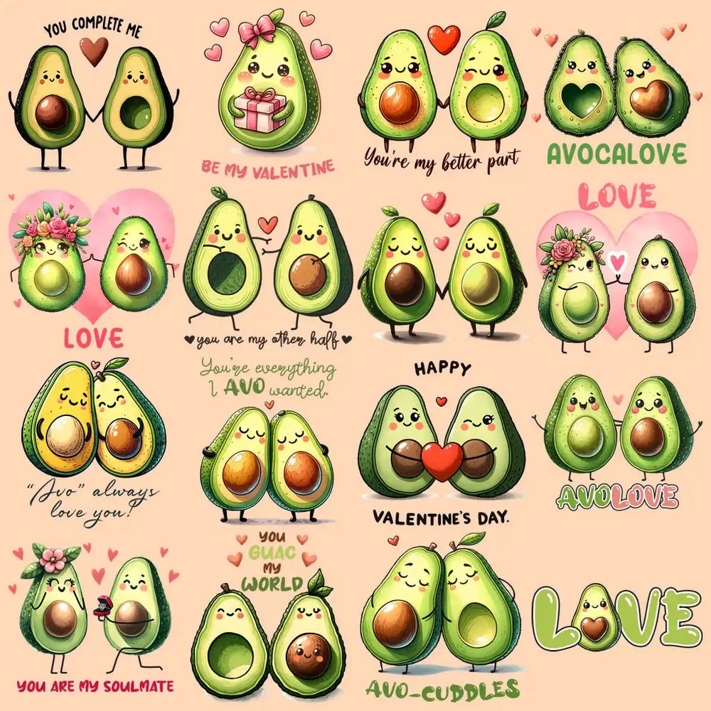 19 Avocado Valentine Designs Bundle Png
