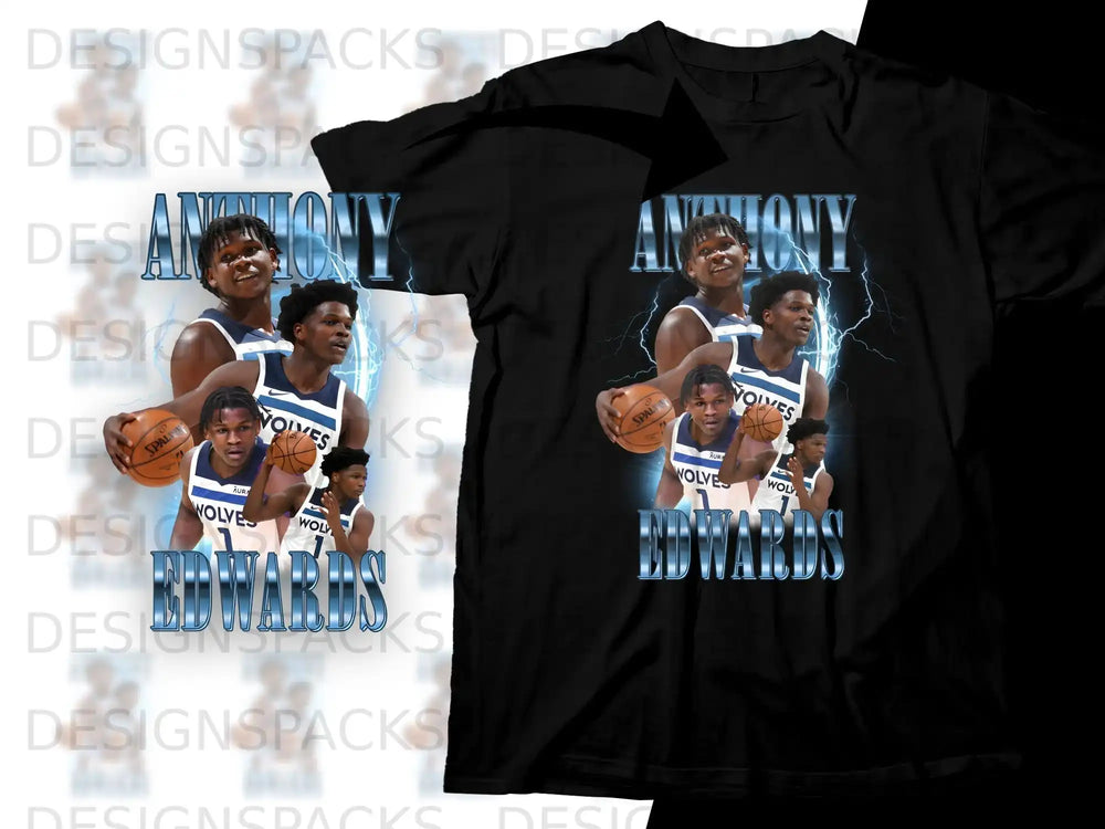 Anthony Edwards graphic tee with multiple images and lightning effects.