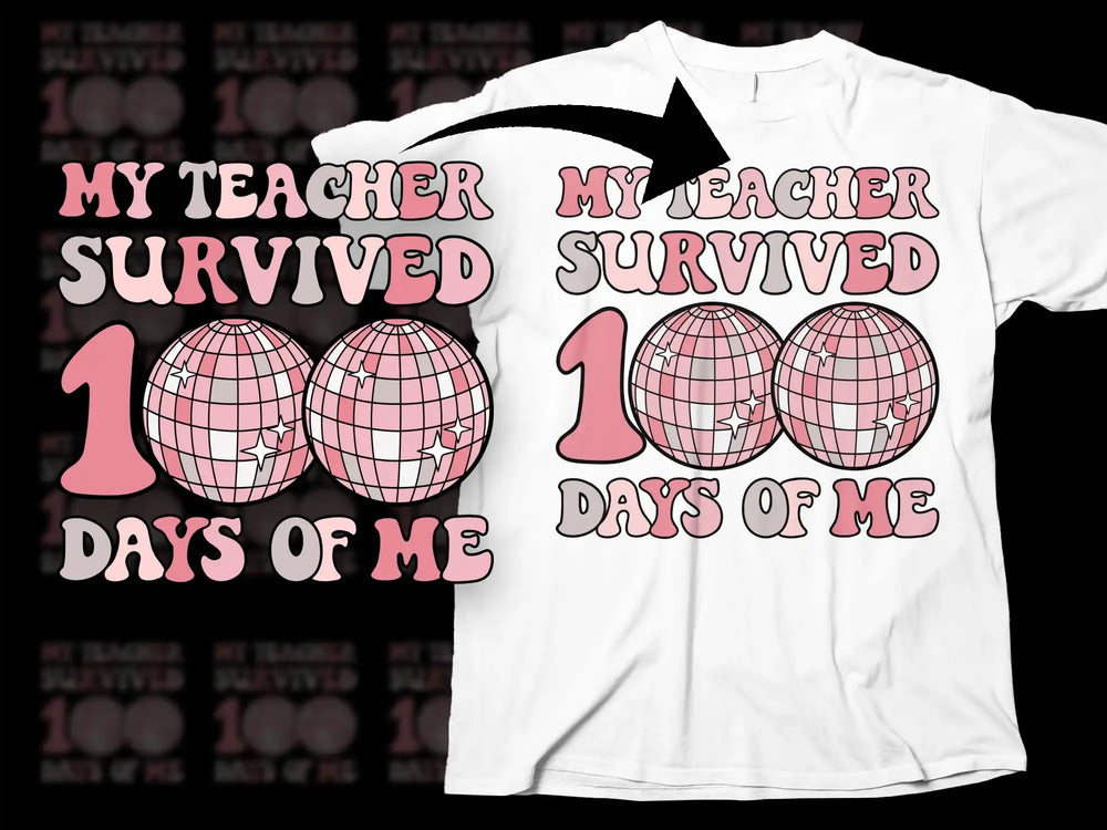 Funny Teacher T-Shirt 'My Teacher Survived 100 Days of Me' Graphic Tee, Unisex White Shirt for Educators