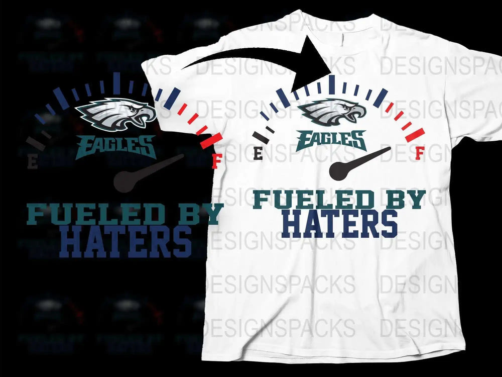 Fueled by Haters Eagles Logo T-Shirt, Sports Fan Graphic Tee, Football Season Apparel, Team Spirit White Shirt