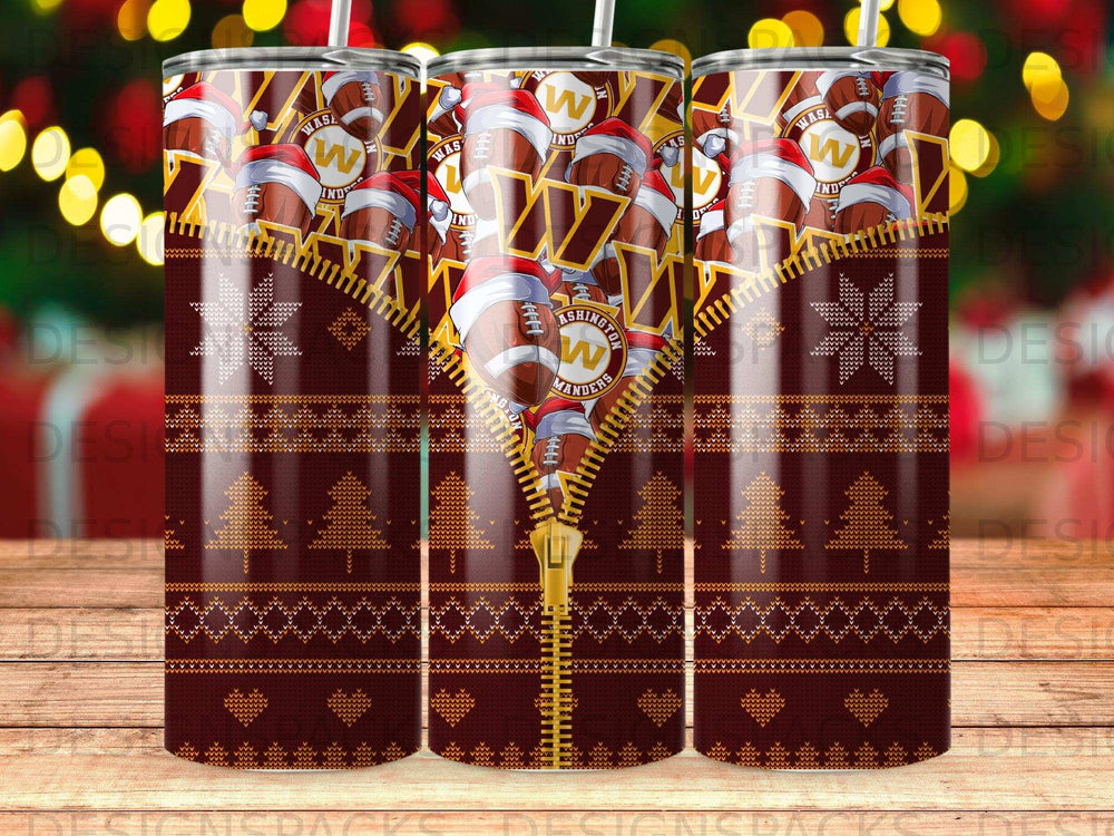 Washington Commanders football pattern with zipper detail on a tumbler.