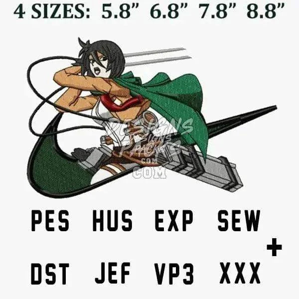 Mikasa Ackerman Anime Embroidery Design