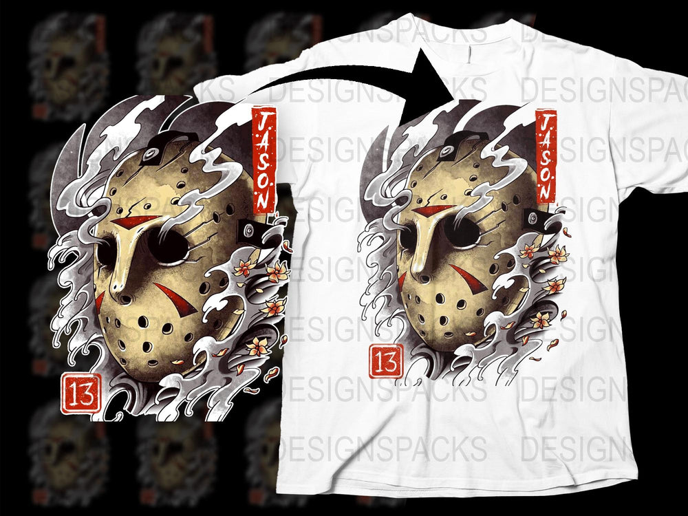 Jason Hockey Mask Horror Movie Fan Art T-Shirt, Graphic Tee, Unisex Adult Clothing, Halloween Apparel