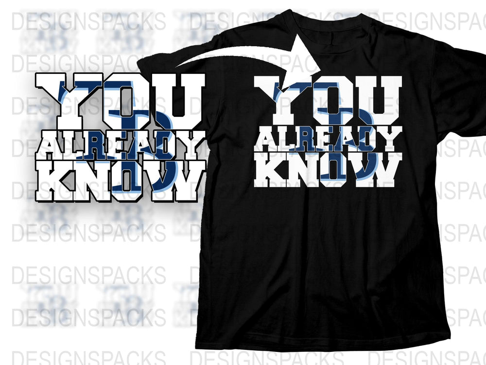 Black Graphic T-Shirt with Bold White and Blue Text 'You Already Know' Casual Wear