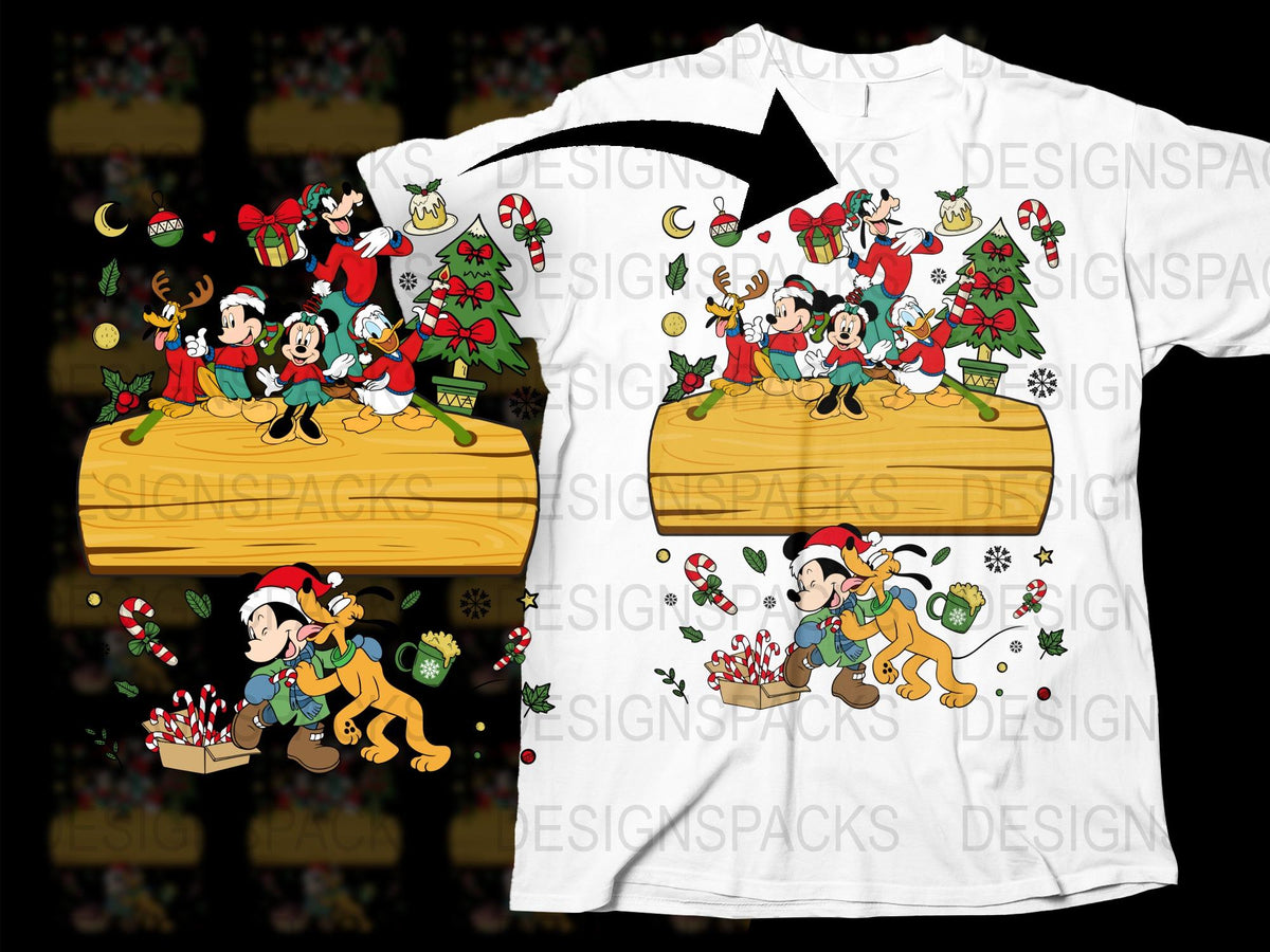 Festive Christmas T-Shirt, Holiday Family Matching Tees, Cartoon Reindeer and Elves, Kids and Adults Christmas Apparel