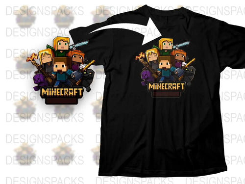 Minecraft Themed T-Shirt, Boys Graphic Tee, Video Game Apparel, Kids' Black Cotton Shirt