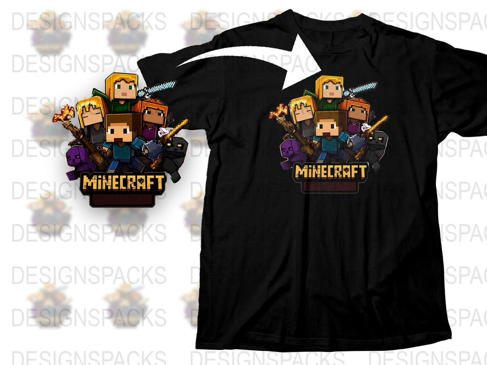 Minecraft Themed T-Shirt, Boys Graphic Tee, Video Game Apparel, Kids' Black Cotton Shirt
