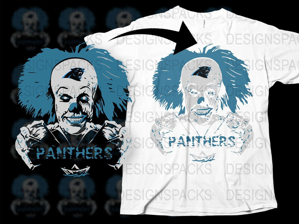 Unique Panthers Clown Graphic T-Shirt, Distressed Print, Vintage Horror Fan Apparel, Unisex