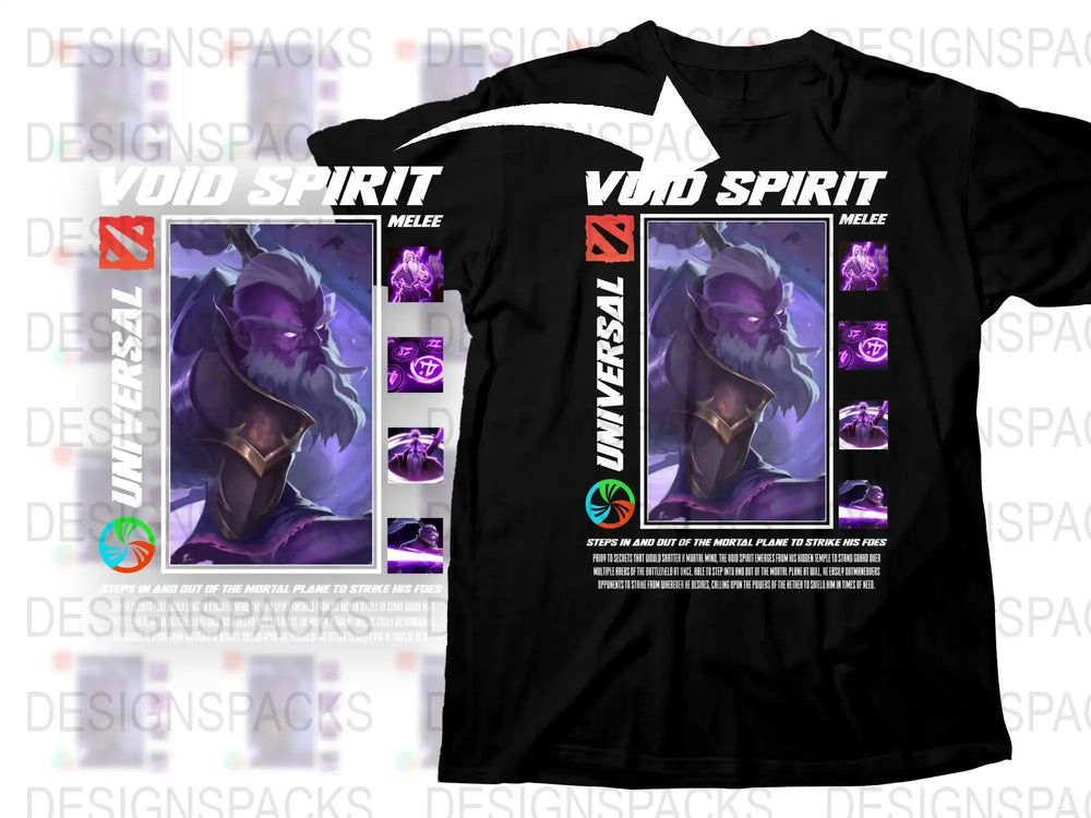 Void Spirit Dota 2 Character Inspired Graphic T-Shirt, Black Gaming Tee, Unique Melee Hero Design, Unisex Sizes