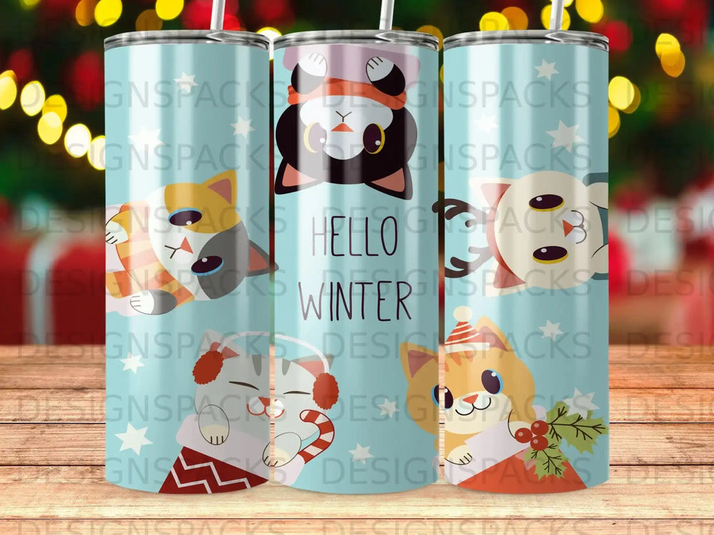 Cute Cats Hello Winter Stars Festive Holiday Tumblers product type