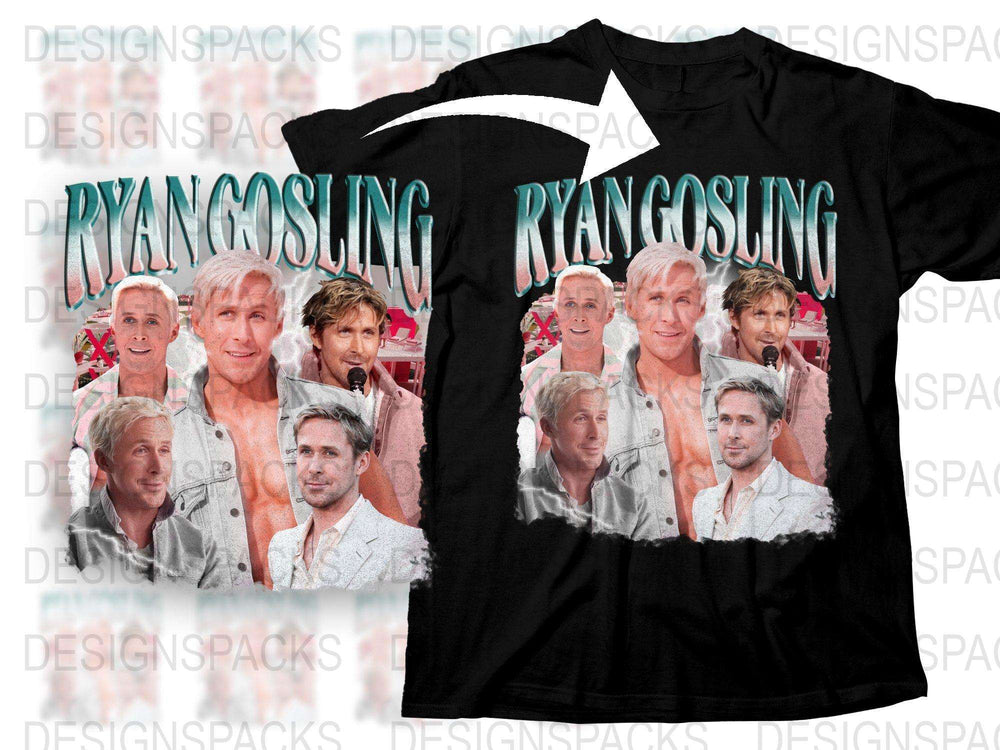 Ryan Gosling Photo Collage T-Shirt, Vintage Celebrity Graphic Tee, Movie Star Fan Gift, Unisex Black Top