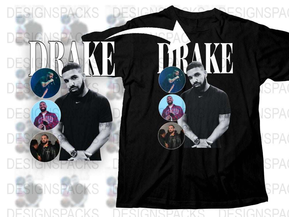 Drake Graphic T-Shirt, Hip Hop Artist Fan Merch, Music Inspired Black Tee, Multiple Photo Design Shirt, Trendy Apparel Gift