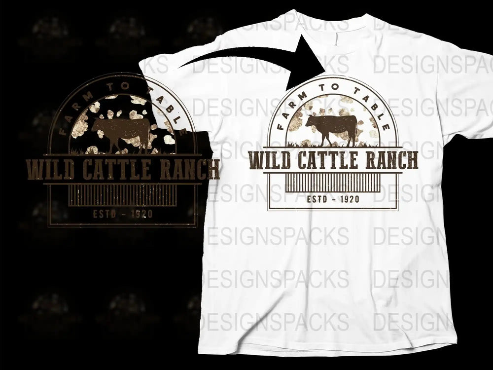 Farm to Table Wild Cattle Ranch Graphic T-Shirt, Vintage Cow Design, Unisex White Tee