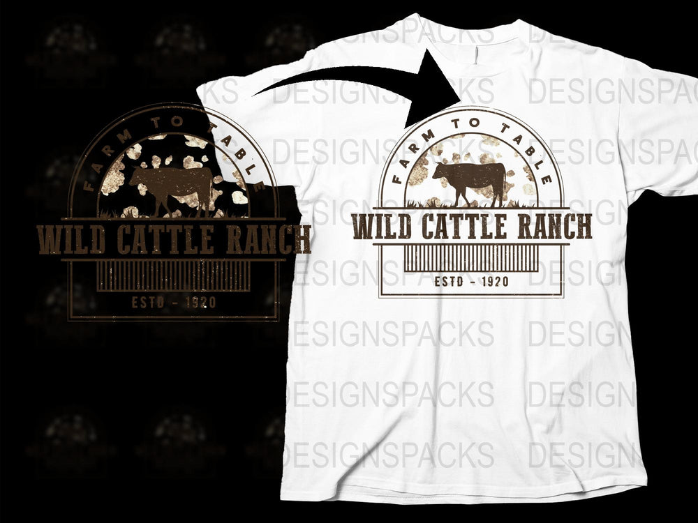 Farm to Table Wild Cattle Ranch Graphic T-Shirt, Vintage Cow Design, Unisex White Tee