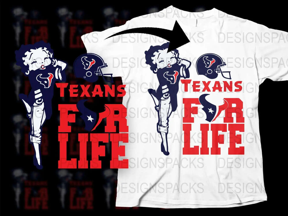 Texans For Life T-Shirt, Sports Fan Tee, Red White Blue Graphic Shirt, Football Season Apparel, Casual Wear