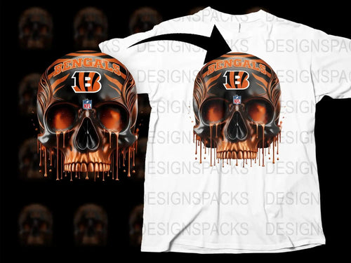 Cincinnati Bengals Skull Graphic T-Shirt, Fiery Skull Design, Football Fan Apparel, Unique Sports Tee, Gift for Fans