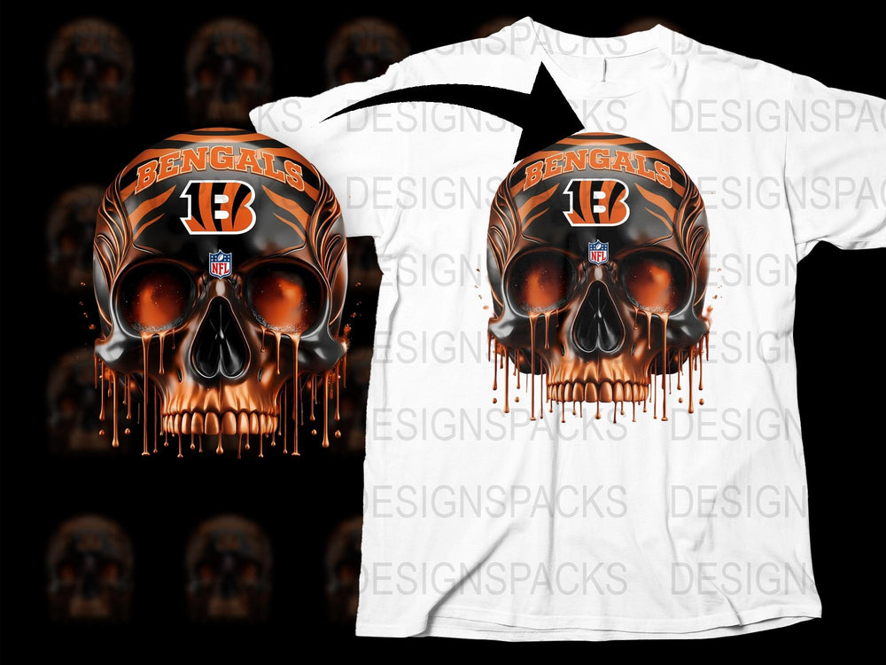 Cincinnati Bengals Skull Graphic T-Shirt, Fiery Skull Design, Football Fan Apparel, Unique Sports Tee, Gift for Fans