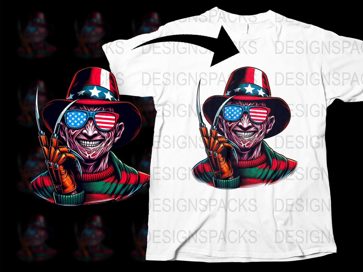 Patriotic Clown Graphic T-Shirt, American Flag Hat, Unique Horror Tee, Unisex Adult Clothing