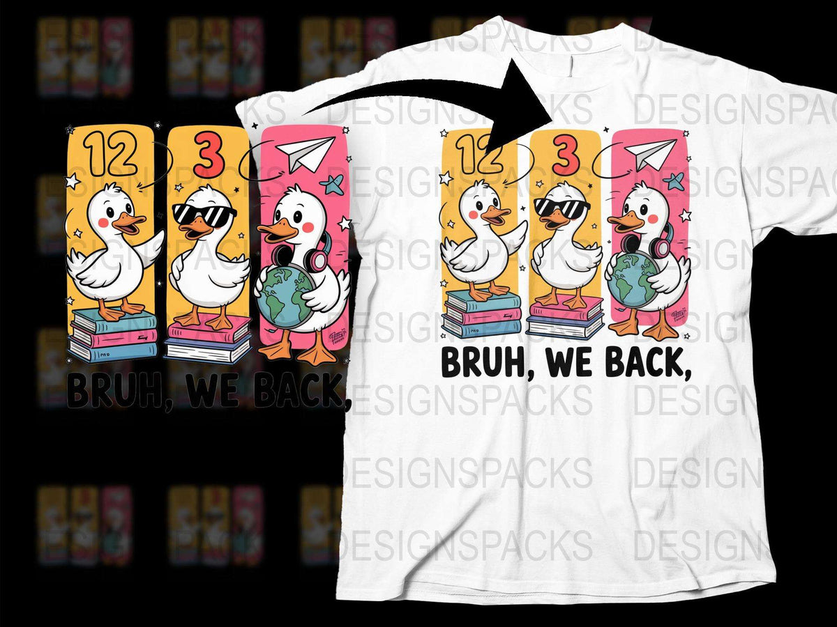 Cartoon Duck School Themed T-Shirt, Kids Back to School Tee, Book and Pencil Design, Unisex Children Clothing