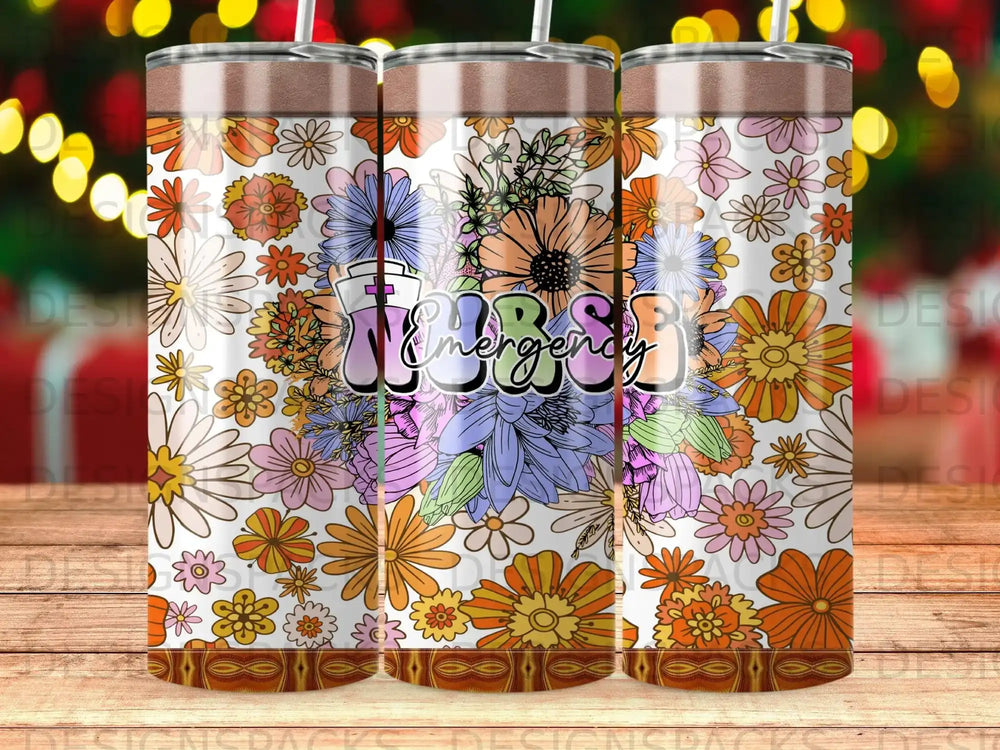 Nurse floral tumbler with pastel flowers and colorful lettering.
