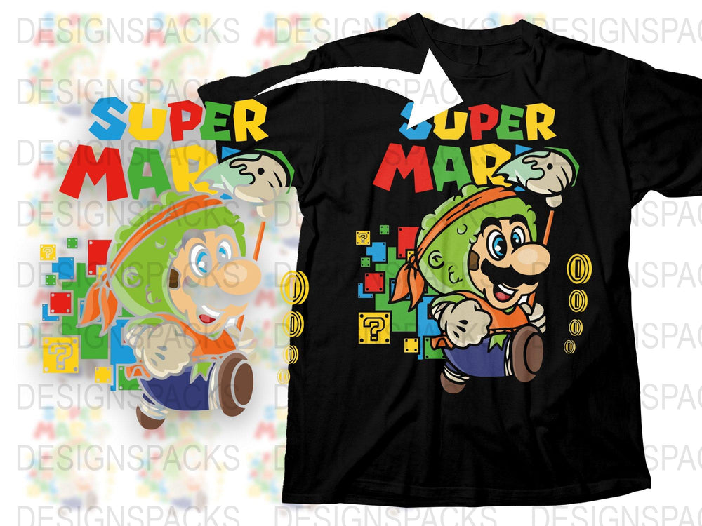 Super Mario Inspired Graphic T-Shirt, Colorful Retro Gaming Tee, Fun Cartoon Character Shirt, Unisex Cotton Top