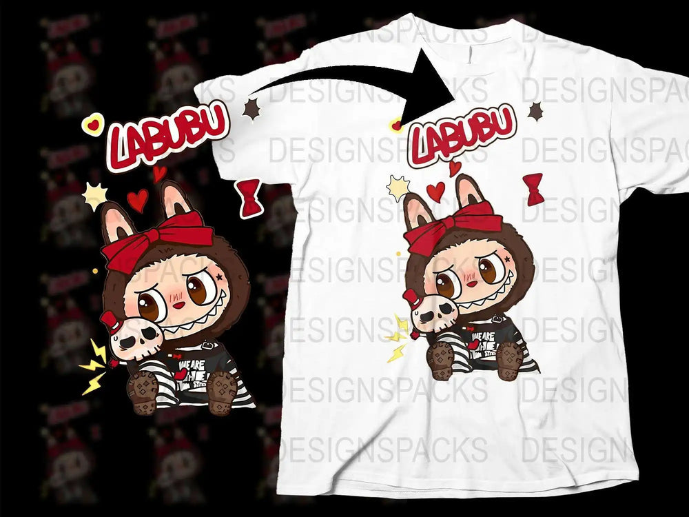 Cute Laidbu Rabbit Couple T-Shirt, Matching Cartoon Bunnies, Love Hearts, Casual Wear, Unisex Tees for All Ages