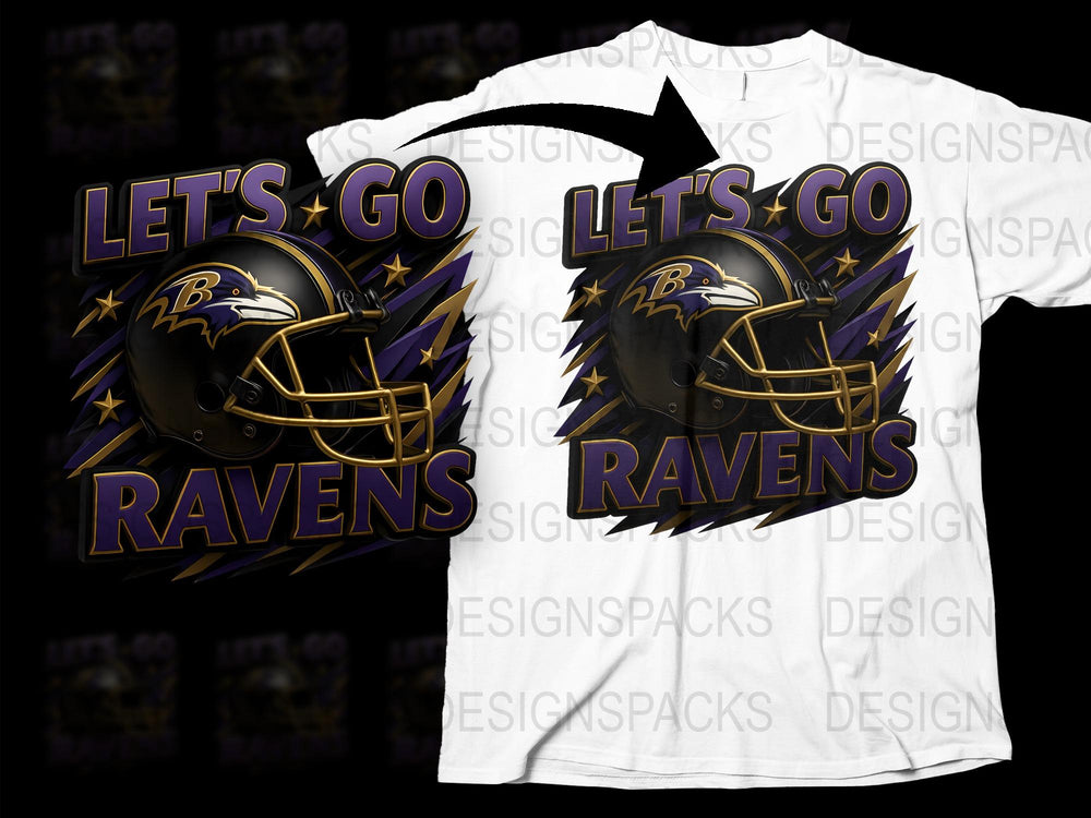 Baltimore Ravens Inspired Graphic T-Shirt, Purple and Gold Football Helmet Design, Fan Apparel