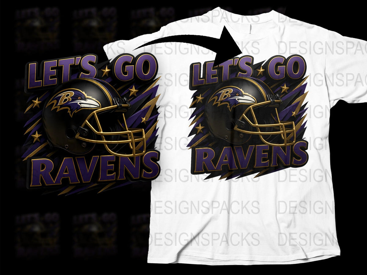 Baltimore Ravens Inspired Graphic T-Shirt, Purple and Gold Football Helmet Design, Fan Apparel