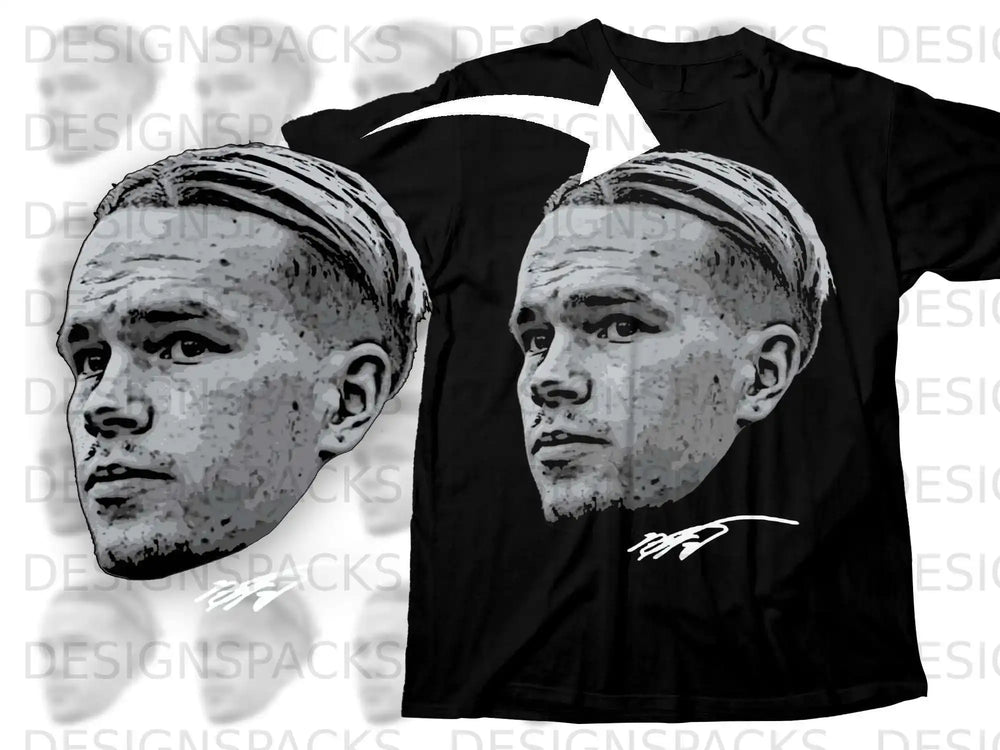 Detailed Graphic Artistic Face Portrait on Black T-Shirt