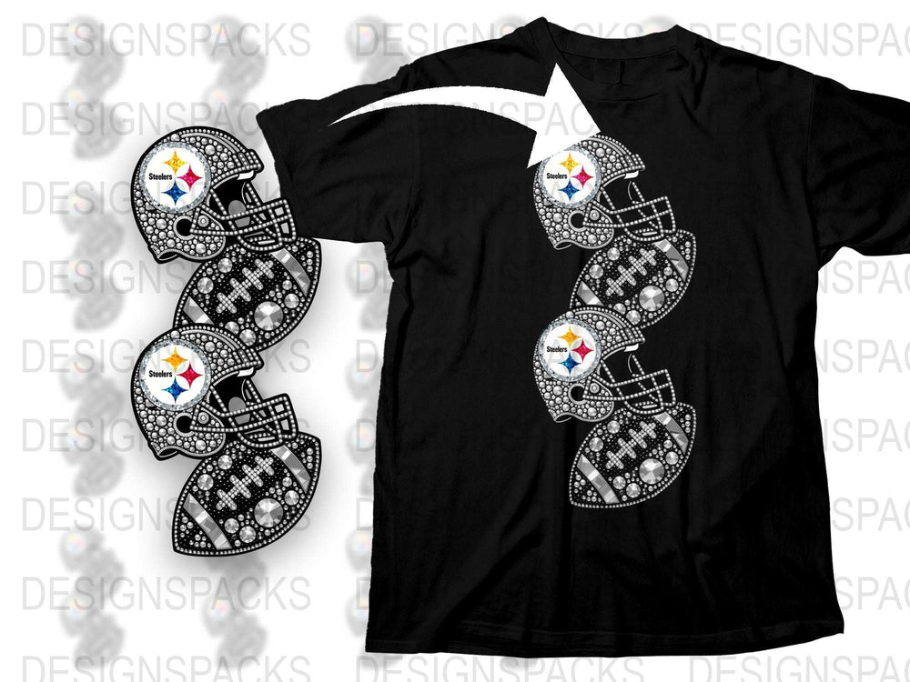 Men's Black T-Shirt with Rhinestone Football Design, Sports Fan Shirt, Gift for Him
