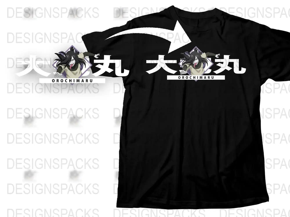 Orochimaru Anime Graphic T-Shirt, Japanese Text Design, Black Casual Tee, Cool Unisex Manga Shirt