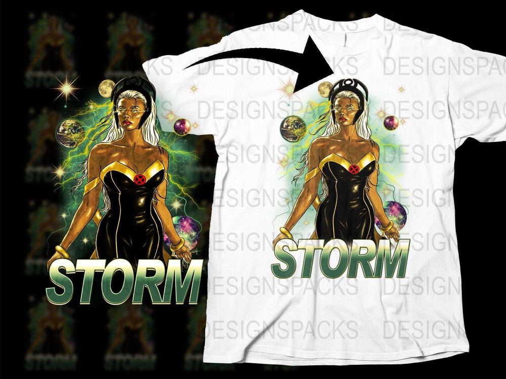 Storm Superhero T-Shirt, Cosmic Space Design, Women's Graphic Tee, Fantasy Fashion, Unique Planetary Print Shirt