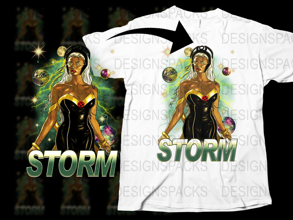Storm Superhero T-Shirt, Cosmic Space Design, Women's Graphic Tee, Fantasy Fashion, Unique Planetary Print Shirt