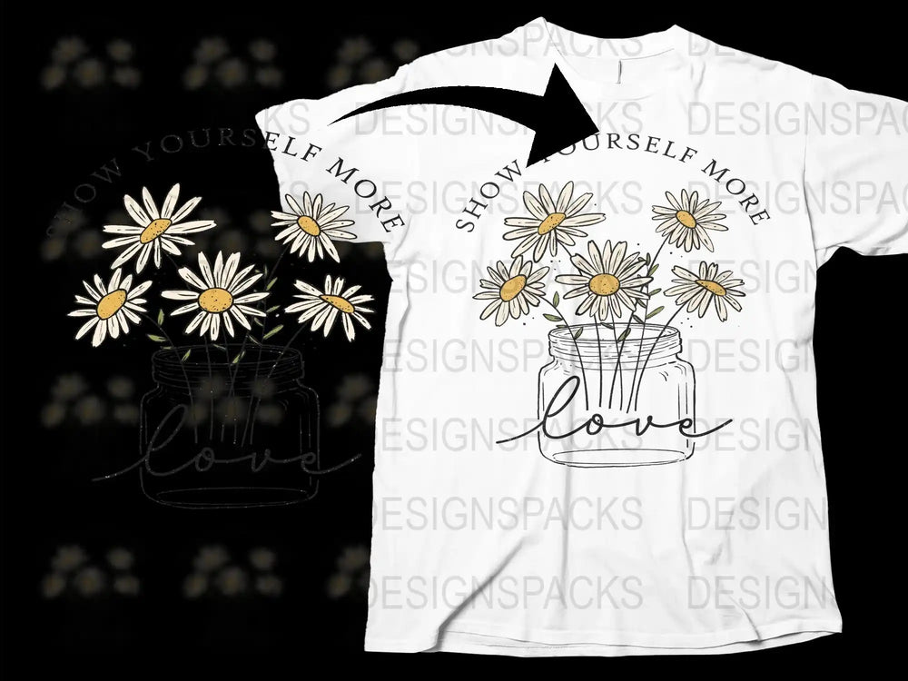 Daisy Flower Graphic T-Shirt, White Floral Tee, Love Quote Summer Top, Casual Women's Fashion Shirt