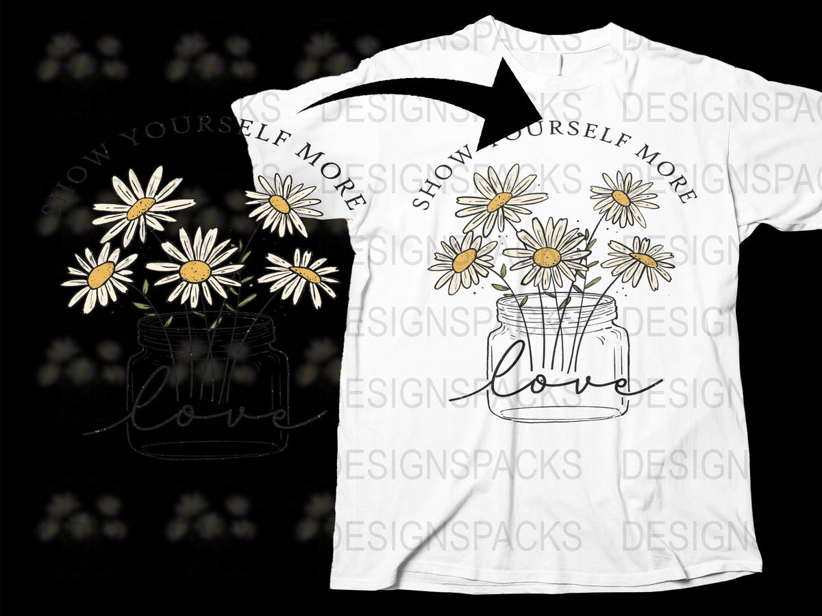 Daisy Flower Graphic T-Shirt, White Floral Tee, Love Quote Summer Top, Casual Women's Fashion Shirt