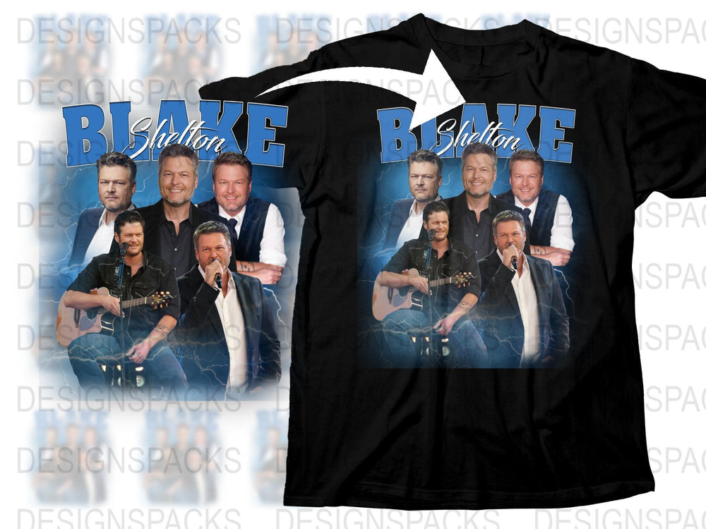 Blake Shelton Graphic T-Shirt, Country Music Star Photo Collage, Fan Merchandise, Black Tee
