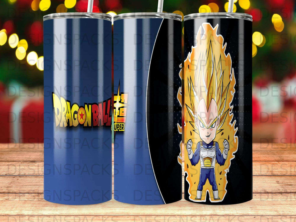 Dragon Ball Z Vegeta in action pose on a black background tumbler.