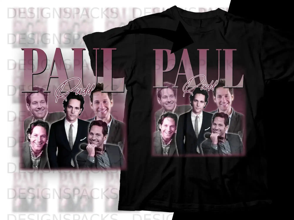 Paul Rudd collage t-shirt with text.