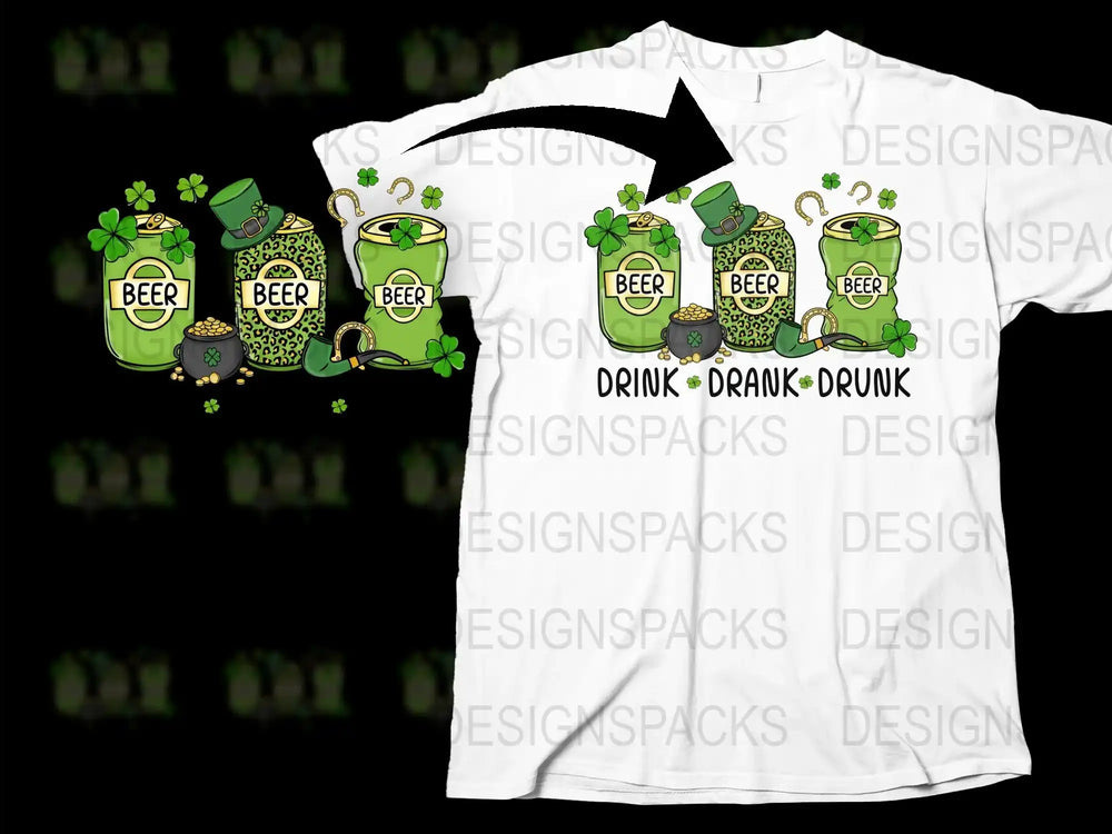St. Patrick's Day T-Shirt, Lucky Clover Beer Graphic, Unisex Green and White Tee, Festive Irish Celebration Apparel, Adult Sizes