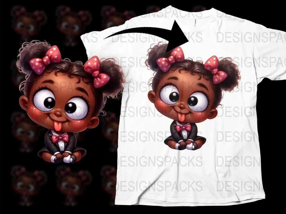 Cute Cartoon Girl T-Shirt, Kids' Fashion Tee, Toddler Bow Design Top, White Shirt with Cartoon Character Print