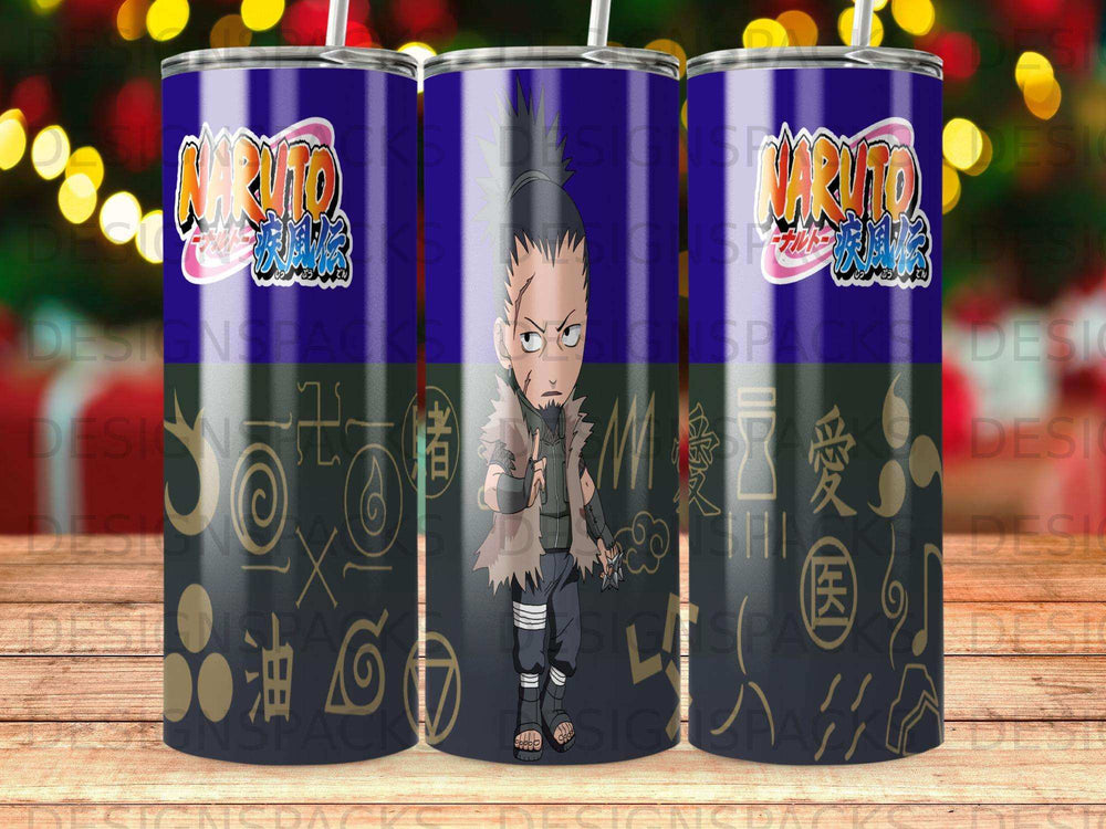 Naruto character with Japanese characters and symbols on a blue background.