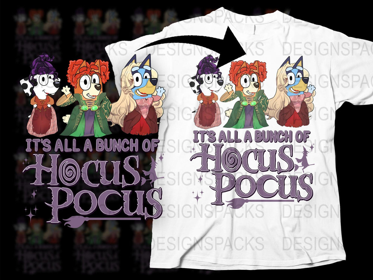 Hocus Pocus Themed T-Shirt, Halloween Cartoon Witch Graphic Tee, Unisex Adult and Kids Sizes, Fun Spooky Apparel