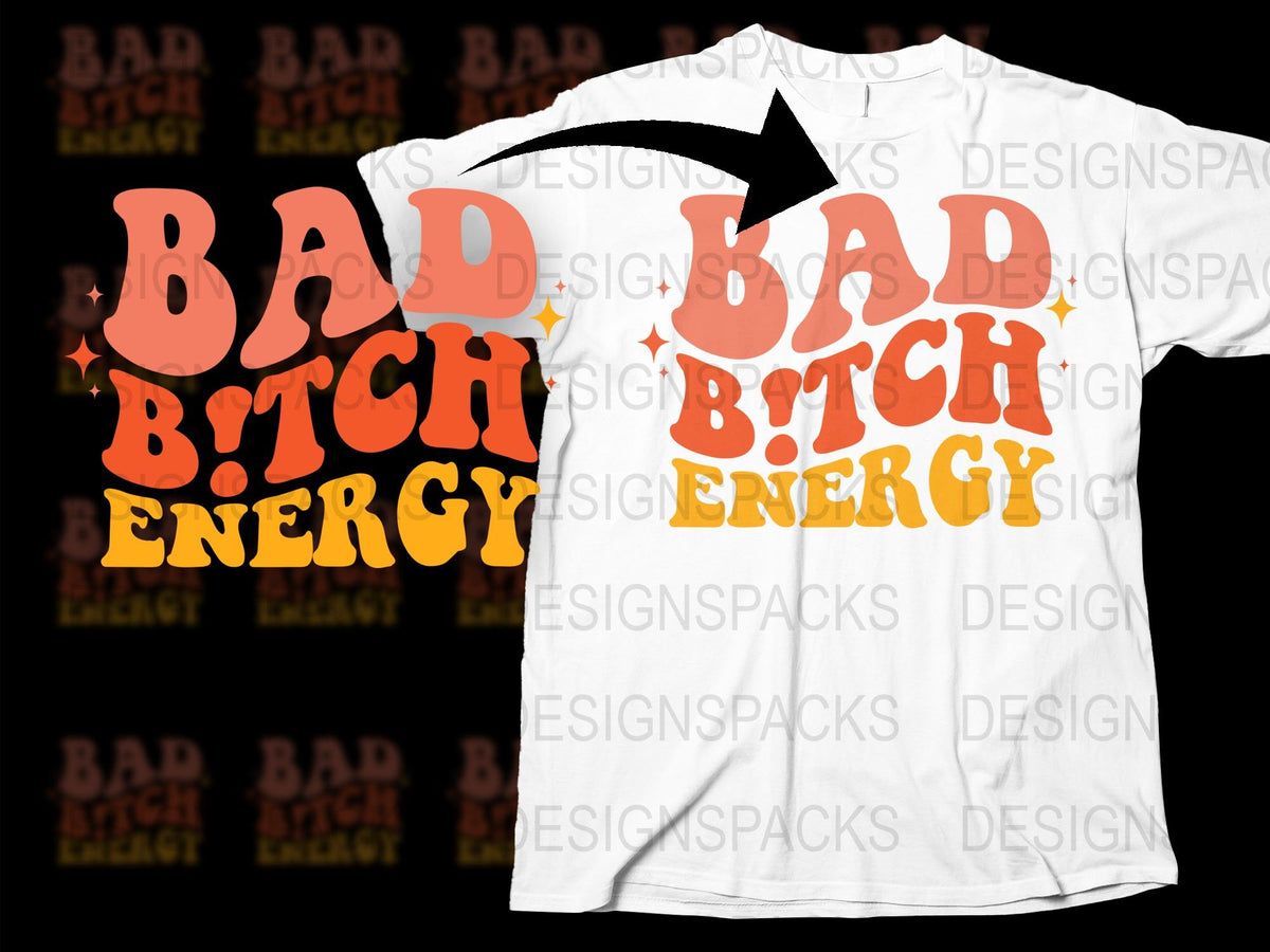 Bold Orange 'Bad Bitch Energy' Graphic T-Shirt, Trendy Statement Tee, Urban Style Fashion, Unisex Adult Clothing